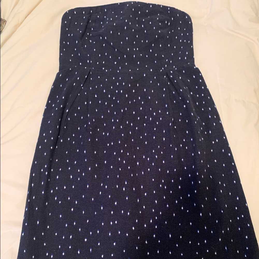 Navy patterned strapless dress